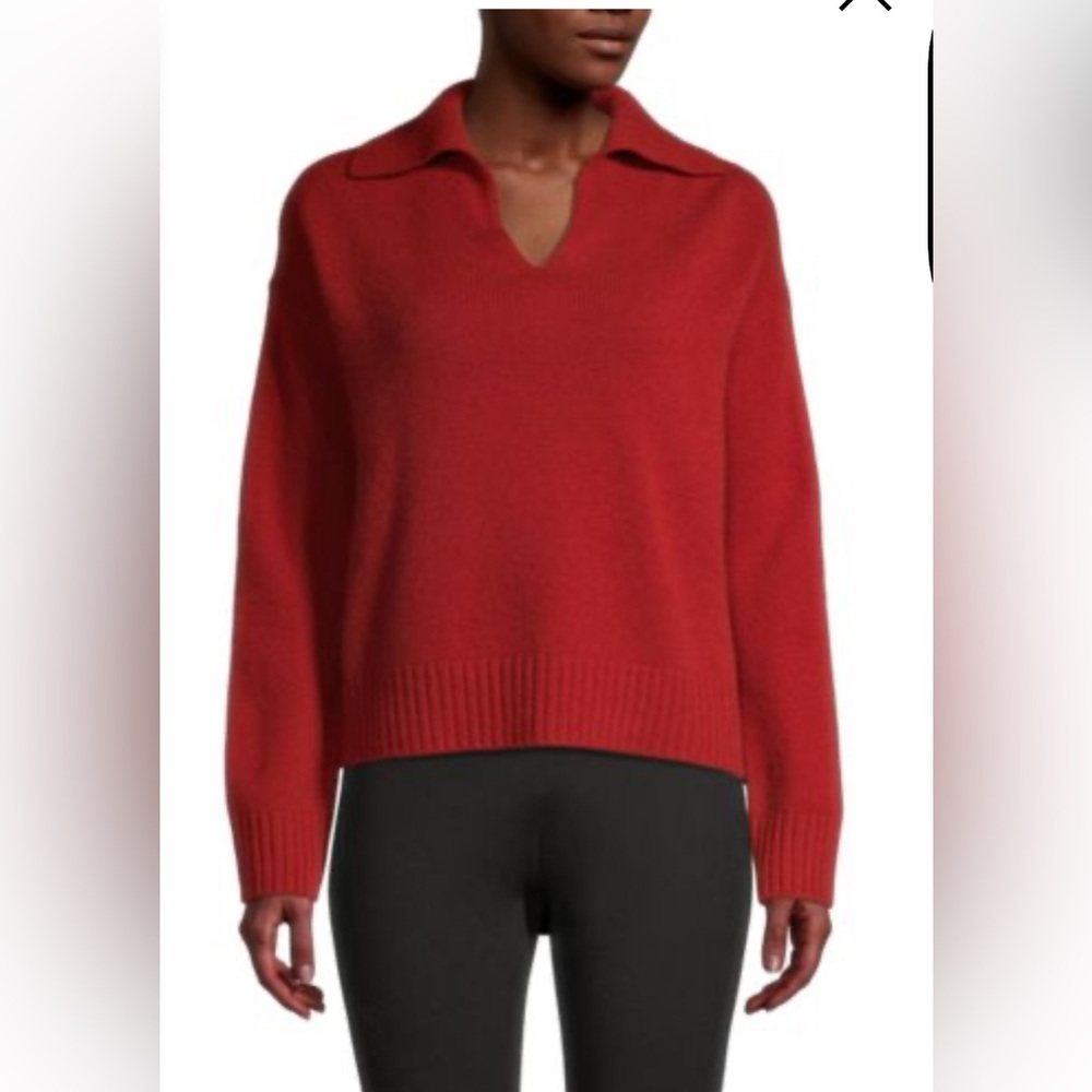 Elie Tahari Red V-Neck Sweater with Classic Knit